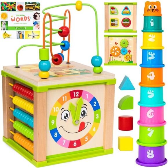 Wooden Kids Baby Activity Cube - Girls Gift Set | 1st Birthday Gifts - Picture 1 of 7